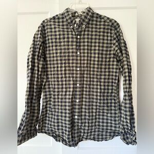 Mens J.Crew Classic Fit Checkered NavyGreen Button Down Sz M Preppy Work Western